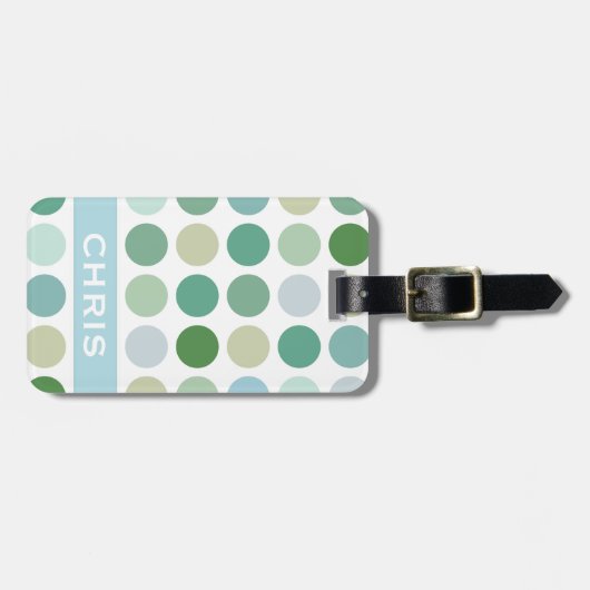 Grafische kleurrijke groene pokstippatroonmonogram bagagelabel (Voorkant horizontaal)