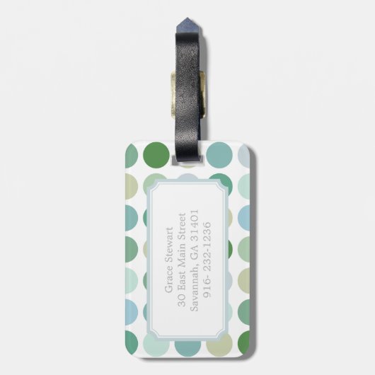 Grafische kleurrijke groene pokstippatroonmonogram bagagelabel (Achterkant verticaal)