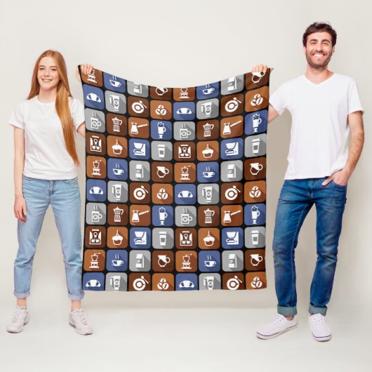 Grafische koffie-pictogrammen fleece deken (In situ)