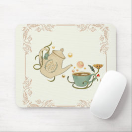 Grafische Kunst, Beige Illustratie Theetijd Muismat