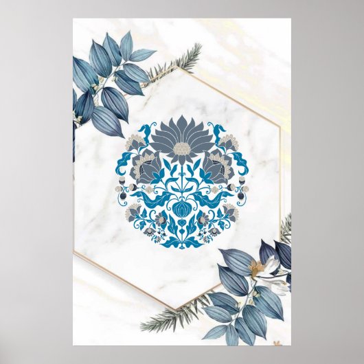 Grafische kunst, Blauwgroen illustratie Floral Man Poster (Voorkant)