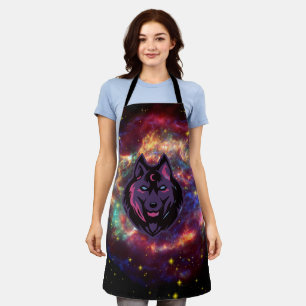 Grafische kunst, Cosmic Paarse Wolf Illustratie Schort
