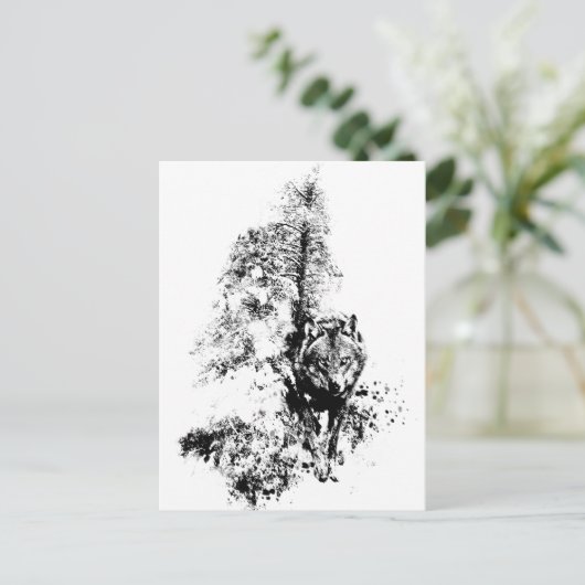 Grafische kunst Grijze Wolf Natuur in het wild lev Briefkaart (Staand voorkant)