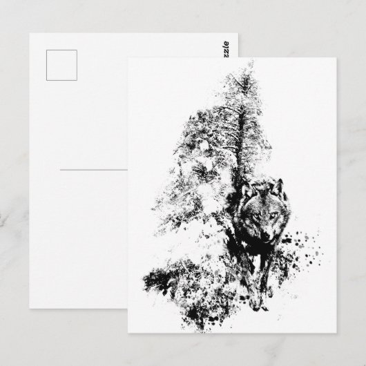 Grafische kunst Grijze Wolf Natuur in het wild lev Briefkaart (Voorkant / Achterkant)