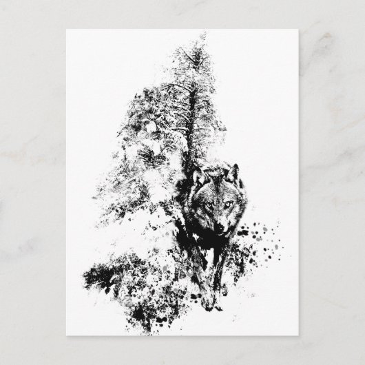 Grafische kunst Grijze Wolf Natuur in het wild lev Briefkaart (Voorkant)