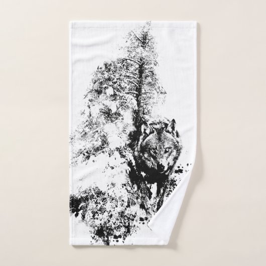Grafische kunst Grijze Wolf Natuur in het wild lev Handdoek (Handdoek)