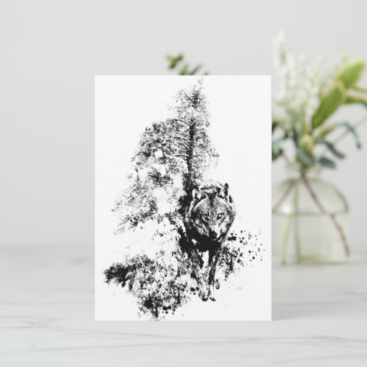 Grafische kunst Grijze Wolf Natuur in het wild lev Kaart (Staand voorkant)