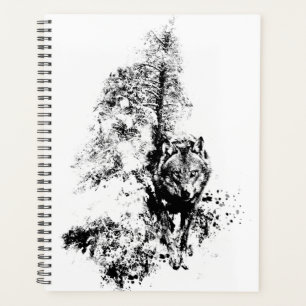 Grafische kunst Grijze Wolf Natuur in het wild lev Planner