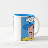Grafische kunst: Guy met Pet en Bericht Tweekleurige Koffiemok (Voorkant rechts)
