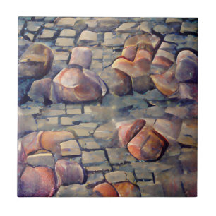 Grafische kunst met kobbelstenen straten tegeltje