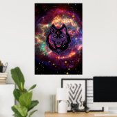 Grafische kunst, Paarse Cosmic Wolf Illustratie Poster (Thuiskantoor)