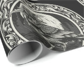 Grafische kunst Raven Bird Grey White Cadeaupapier (Rol Hoek)