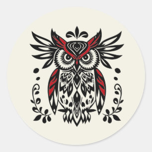 Grafische Kunst Stam Boho Uil Vogel Wilde dieren  Ronde Sticker