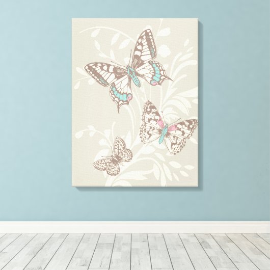 Grafische kunst vlinders en bloemendoek print (Insitu (Houten vloer))