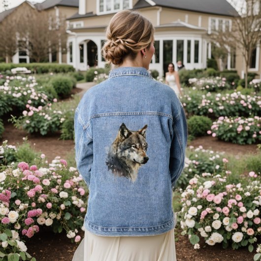 Grafische kunst Wolf Wolves Animal Natuur Art Denim Jacket (Huwelijk Achterkant)