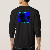 Grafische kunstpalmbomen op blauw, unisex sweatshi trui (Achterkant)