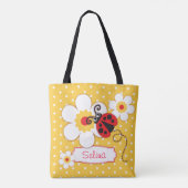 Grafische ladybug bloemen meisjes noemen canvas ta tote bag (Achterkant)