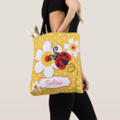 Grafische ladybug bloemen meisjes noemen canvas ta tote bag (Dichtbij)