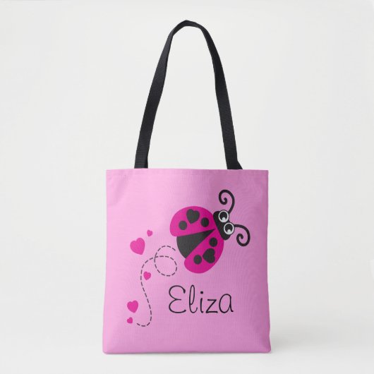 Grafische ladybug hearts meisjes naam canvas tas (Voorkant)