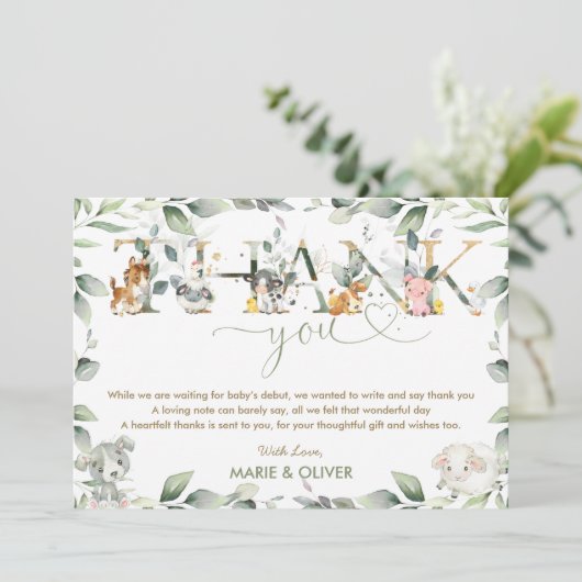 Grafische landbouwhuisdieren Greenery Baby shower  Bedankkaart (Staand voorkant)