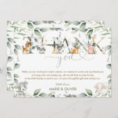 Grafische landbouwhuisdieren Greenery Baby shower  Bedankkaart (Voorkant / Achterkant)