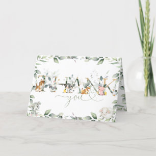 Grafische landbouwhuisdieren Greenery Baby shower  Bedankkaart