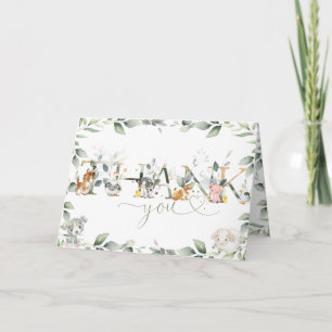 Grafische landbouwhuisdieren Greenery Baby shower Bedankkaart