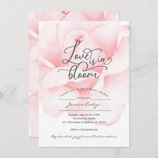 Grafische liefde in bloei, roos voor kalligrafisch kaart (Voorkant / Achterkant)