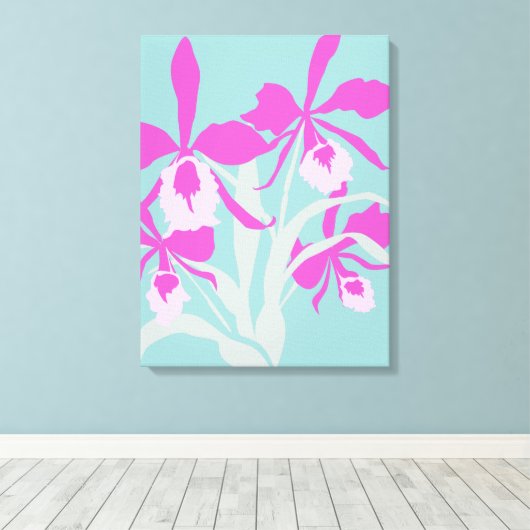 Grafische moderne bloem paarse orchidee canvas afdruk (Insitu (Houten vloer))