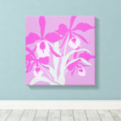 Grafische moderne bloem paarse orchidee canvas afdruk (Insitu (Houten vloer))