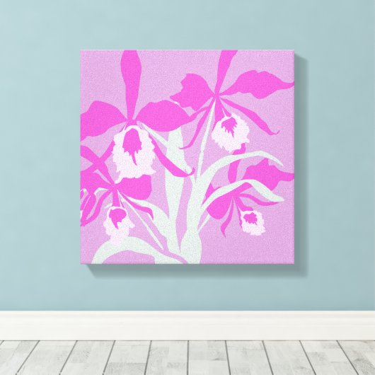 Grafische moderne bloem paarse orchidee canvas afdruk (Insitu (Houten vloer))