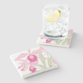 Grafische moderne bloem roze groene orchidee stenen onderzetter (Zijkant)