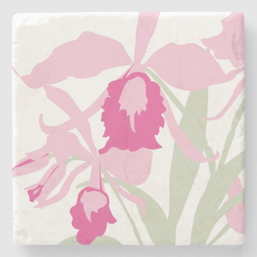 Grafische moderne bloem roze groene orchidee stenen onderzetter (Voorkant)