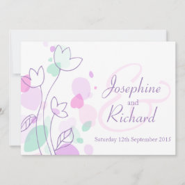 Grafische moderne bloemblaadjes paarse bruiloft ui kaart