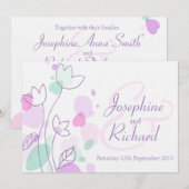 Grafische moderne bloemblaadjes paarse bruiloft ui kaart (Voorkant / Achterkant)