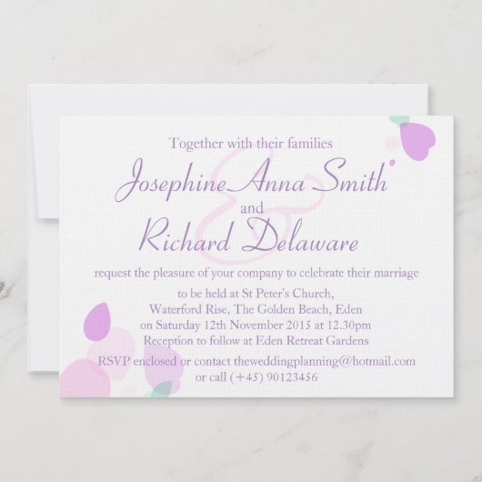 Grafische moderne bloemblaadjes paarse bruiloft ui kaart (Achterkant)