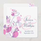 Grafische moderne bloemblaadjes vierkante bruiloft kaart (Voorkant / Achterkant)