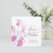 Grafische moderne bloemblaadjes vierkante bruiloft kaart (Staand voorkant)