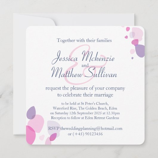 Grafische moderne bloemblaadjes vierkante bruiloft kaart (Achterkant)