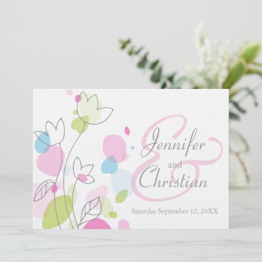 Grafische moderne bloembladen bruiloft kaart (Staand voorkant)