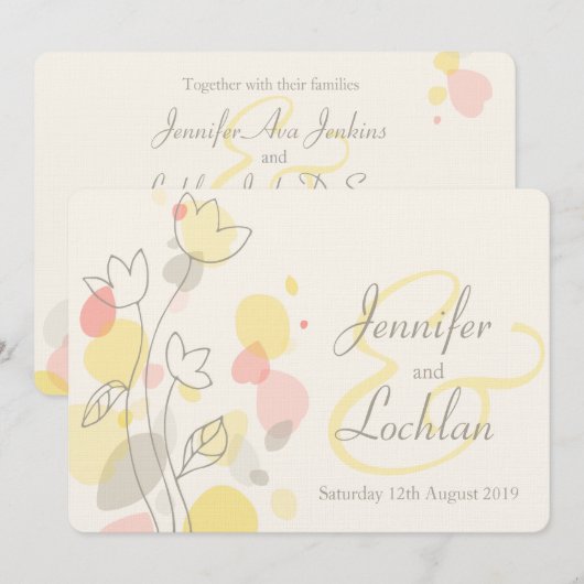 Grafische moderne bloembladen bruiloft kaart (Voorkant / Achterkant)