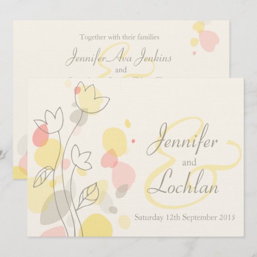 Grafische moderne bloemenbladen trouwuitnodigingen kaart (Voorkant / Achterkant)