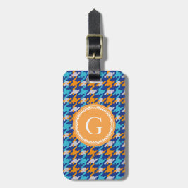 Grafische monogram blauw schuurpleister bagagelabel