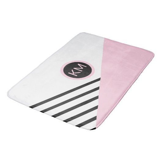 Grafische monogram kleurenblok en stripes Retro Badmat (Gekanteld)