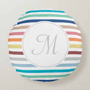 Grafische monogram Pastel Regenbooghorizontale str Rond Kussen