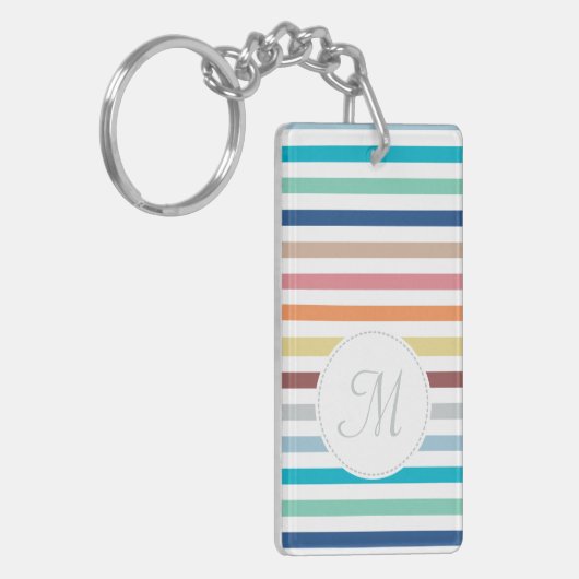 Grafische monogram Pastel Regenbooghorizontale str Sleutelhanger (Voorkant Links)