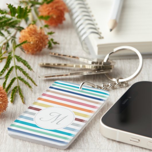 Grafische monogram Pastel Regenbooghorizontale str Sleutelhanger (Voorkant Rechts)