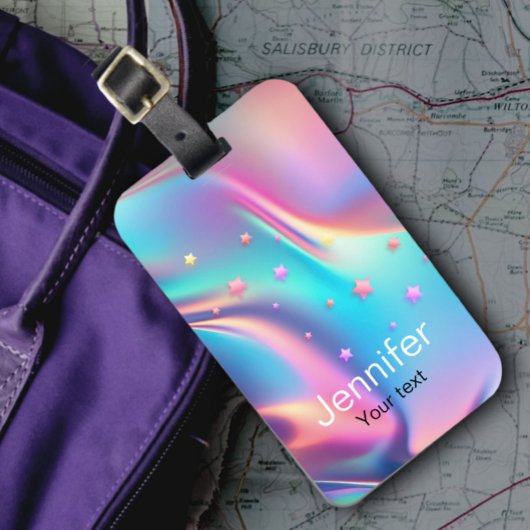 Grafische monogram voor holografische eensterren bagagelabel