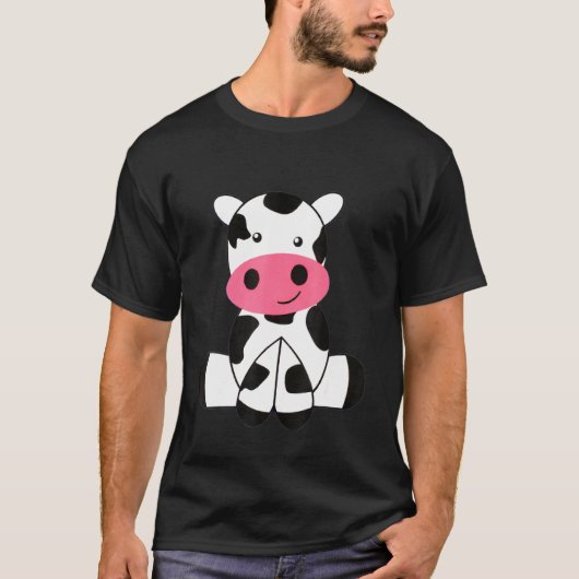 Grafische Moppige Zittende Koe T-shirt (Voorkant)