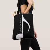 grafische muzieknoot op zwarte canvas tas met naam (Dichtbij)